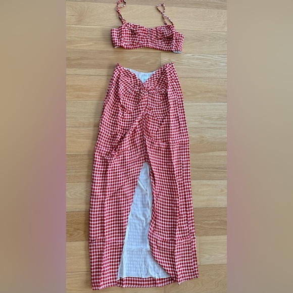 NWT Reformation Alana Tomato red Check two piece skirt set sz 6 - Picture 6 of 13